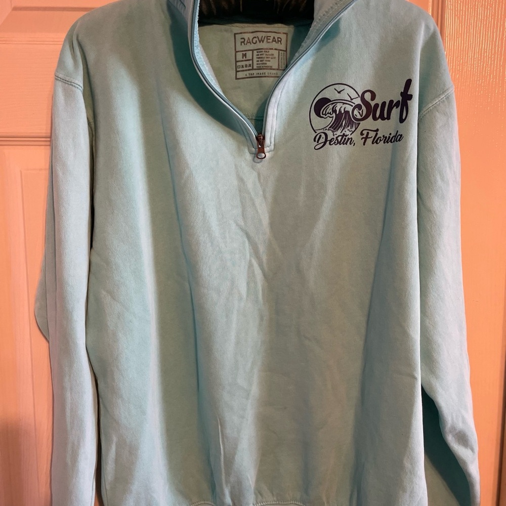 Ragwear Surf Destin Florida Quarter Zip Sweatshirt Light Blue Size M